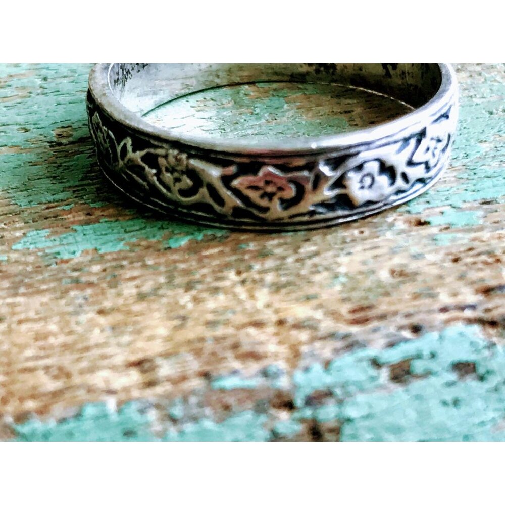 Vintage Sterling Silver Band Ring Floral thistle vines Size 7 - Picture 8 of 8